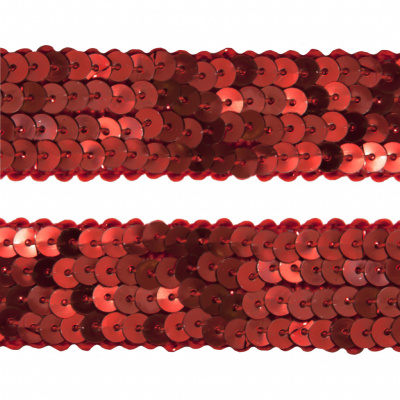 Тесьма с пайетками 3, шир. 20 мм/уп. 25+/-1 м, цвет красный - купить в Набережных Челнах. Цена: 778.19 руб.