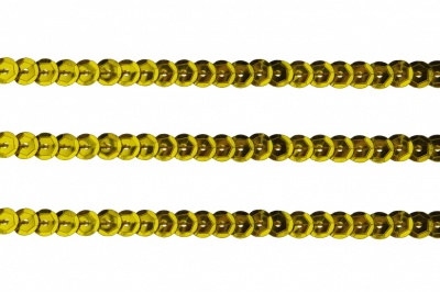 Пайетки "ОмТекс" на нитях, SILVER-BASE, 6 мм С / упак.73+/-1м, цв. А-1 - т.золото - купить в Набережных Челнах. Цена: 468.37 руб.