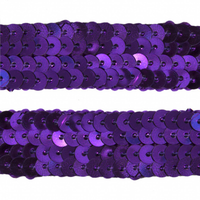 Тесьма с пайетками 12, шир. 20 мм/уп. 25+/-1 м, цвет фиолет - купить в Набережных Челнах. Цена: 778.19 руб.
