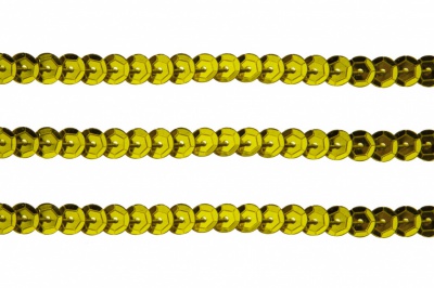Пайетки "ОмТекс" на нитях, SILVER-BASE, 6 мм С / упак.73+/-1м, цв. 7 - св.золото - купить в Набережных Челнах. Цена: 468.37 руб.