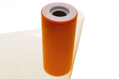 Фатин в шпульках 16-127, 10 гр/м2, шир. 15 см (в нам. 25+/-1 м), цвет оранжевый - купить в Набережных Челнах. Цена: 100.69 руб.