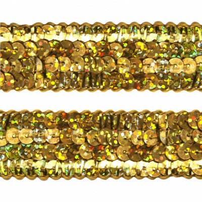 Тесьма с пайетками D16, шир. 20 мм/уп. 25+/-1 м, цвет золото - купить в Набережных Челнах. Цена: 786.13 руб.